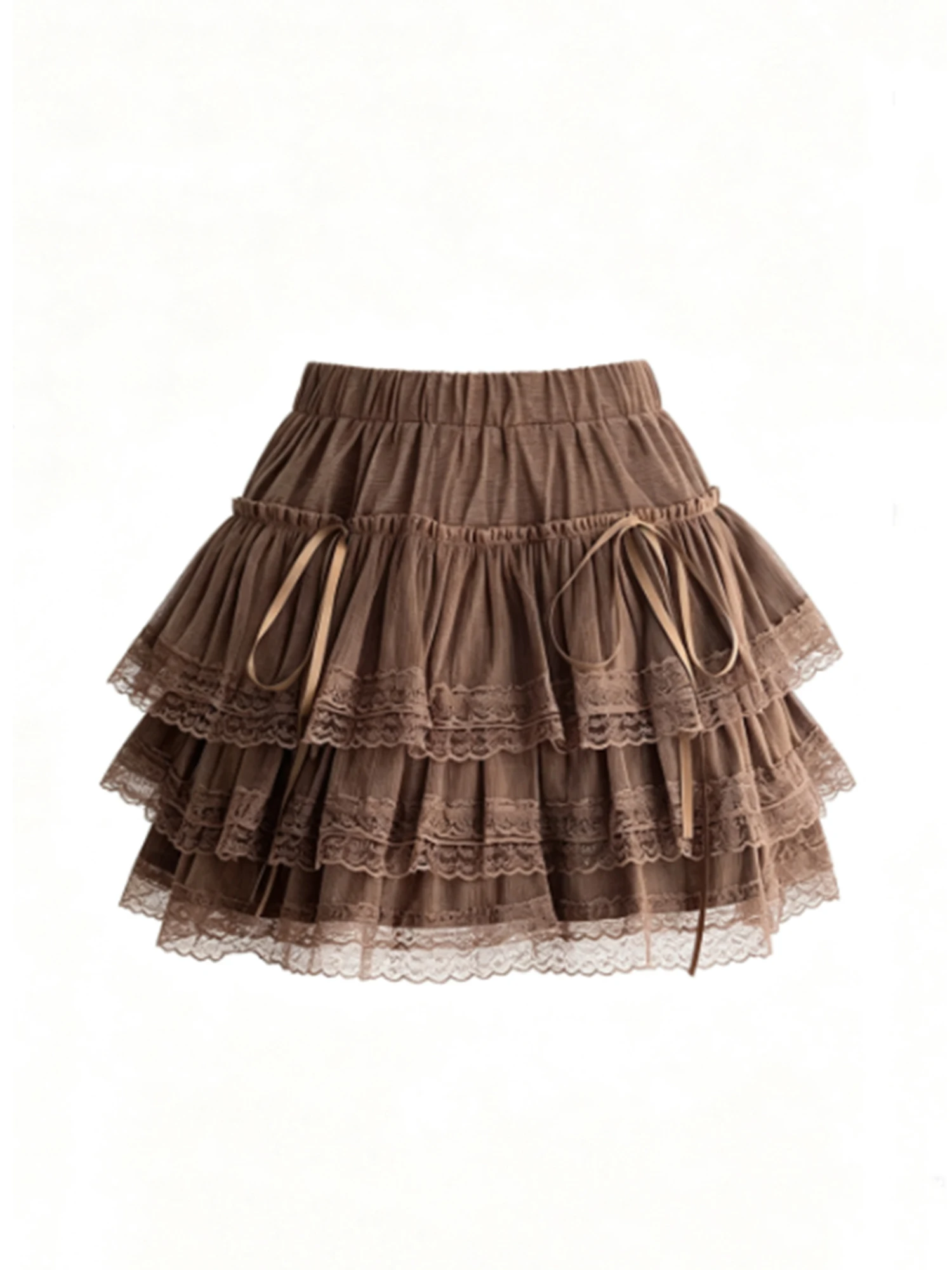 Women Brown Lace Mesh Skirt Ballet Style Y2K Gyaru Vintage Mini Skirts High Waist A-Line Puffy Mini Skirt for Women Summer 2026