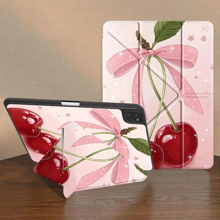 Stylish Cartoon Cherry Pattern Holder Cover Tablet Case For iPad Air 4 5 M3 M2 M4 11inch Pro 2025 Mini 6 7 Pro 11th 10th 9th 8th