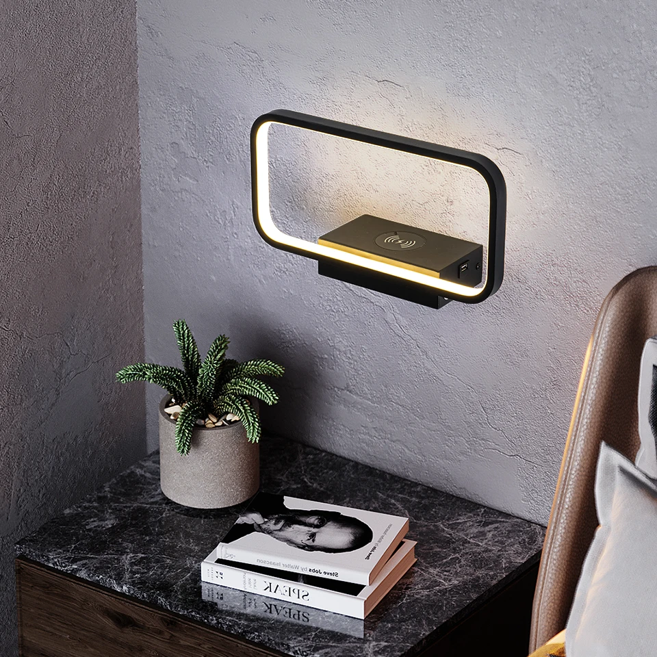 Wall light Indoor 12W Touch Switch 3Colors Dimming USB Charge With Wireless Led Wall lamps For Livingrroom Bedroom Stair Modern