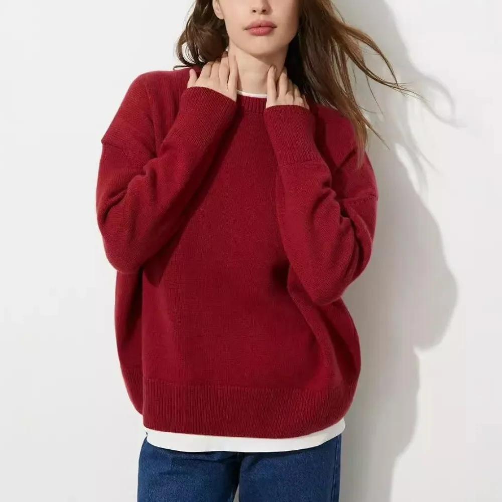 

Autumn Winter New Sweater Round Neck Pullover Loose Comfortable Casual Style Texture Soft Breathable Versatile