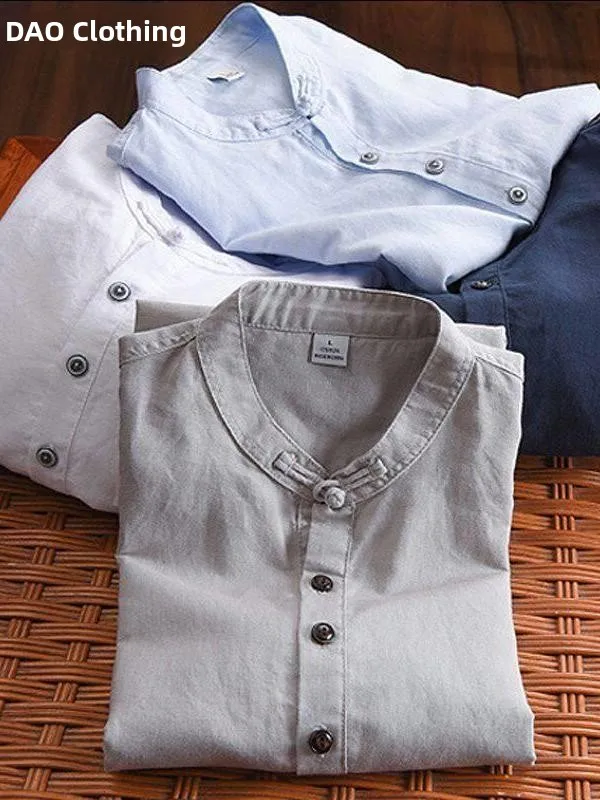 Summer Thin Cotton Linen Loose Short Sleeve T-Shirt Men's Retro Collar Casual Half Sleeve Body Shirt Trendy Streetwear