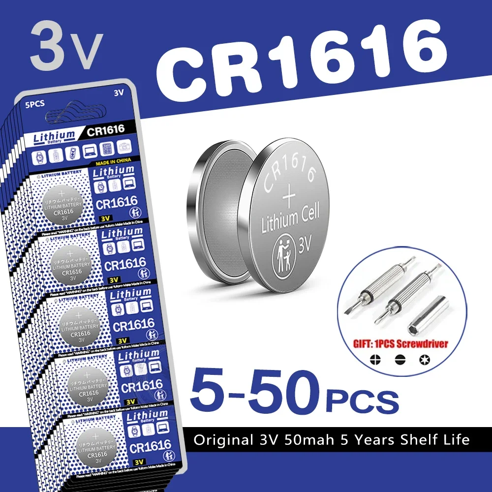 5-50PCS CR1616 3V Coin Cell Battery Replace For BR1616 ECR1616 DL1616 KCR1616 Watch Car Key Calculator Flashlight Button Battery