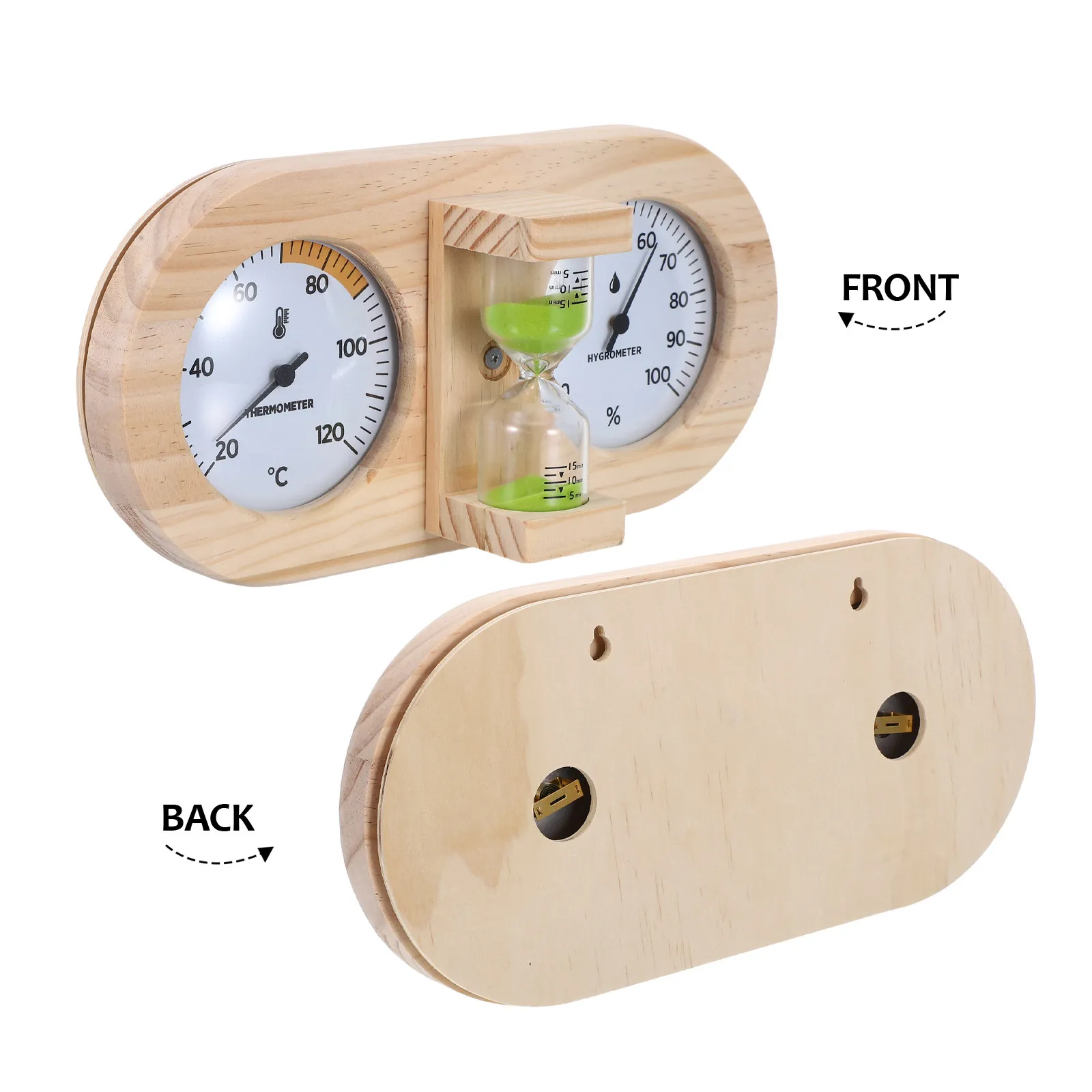 Sauna Hygrometer Analog Temperature Gauge Wood Finish 15 Min Sand Timer Home Hotel Spa Room Bathroom Accessories Sauna