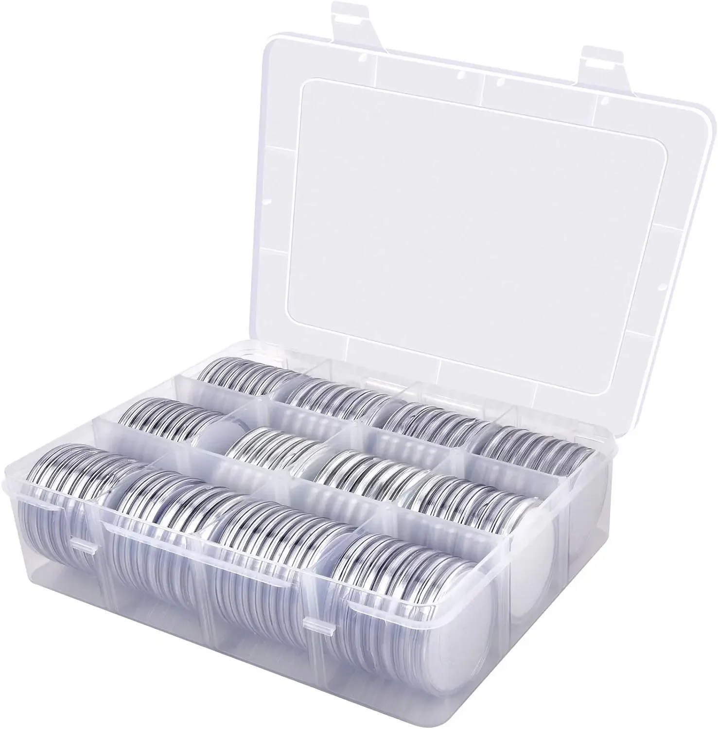84 Pieces 46 mm Coin Capsules, with Foam Gasket and Plastic Storage Organizer Box, Supplies 6 Sizes (20/25/27/30/38/46mm)
