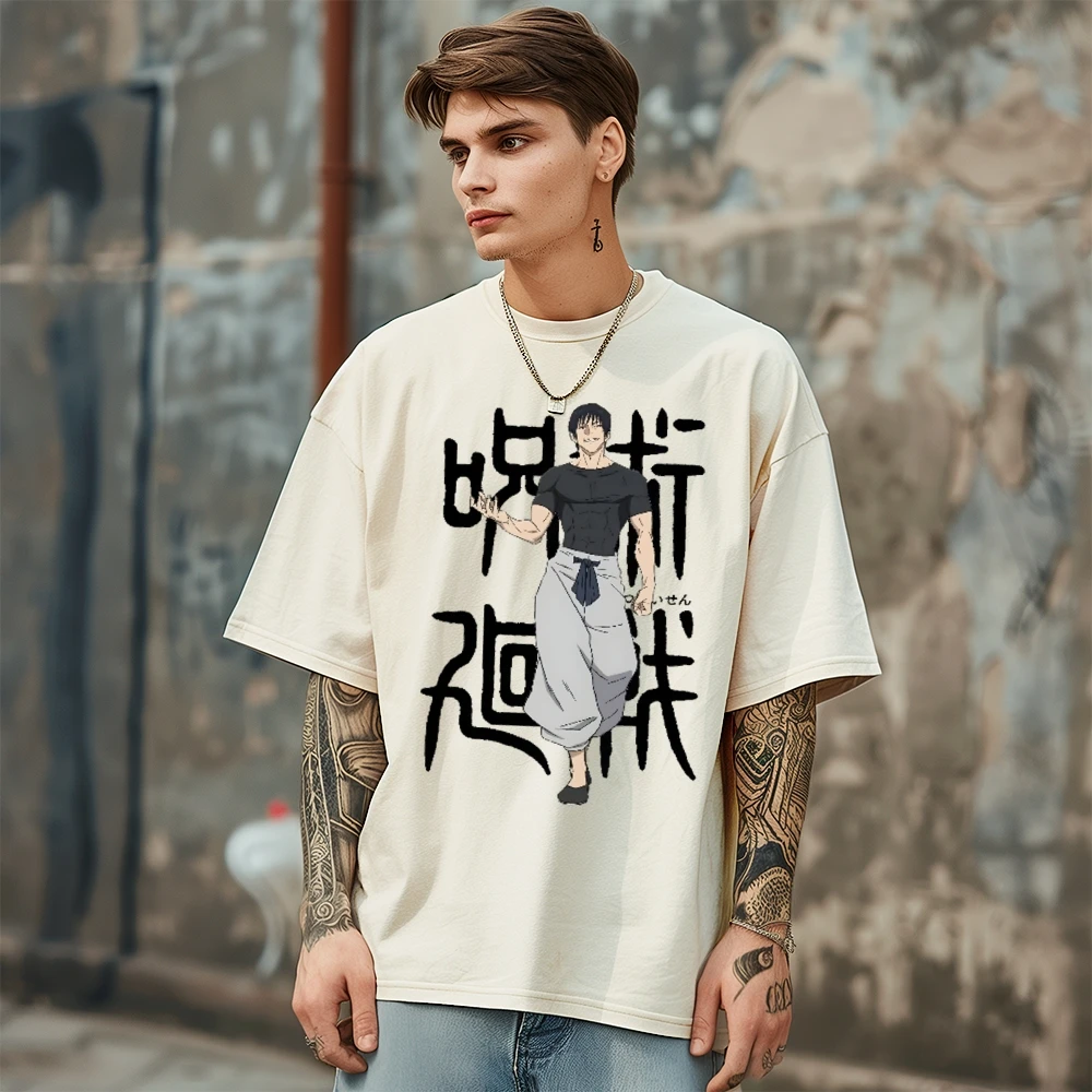 Camiseta lavada de gran tamaño para hombres y mujeres, camisa de Anime Jujutsu Kaisen Y2K, Suguru Geto, ropa de calle Vintage, Camiseta corta lavada