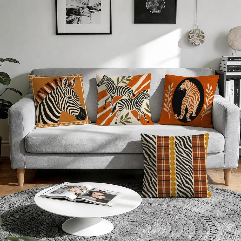 Zebra Stripes Cushion Cover 1/4Pcs Linen Throw Pillow Covers Double-Side Print Sofa Couch Living Room Decor