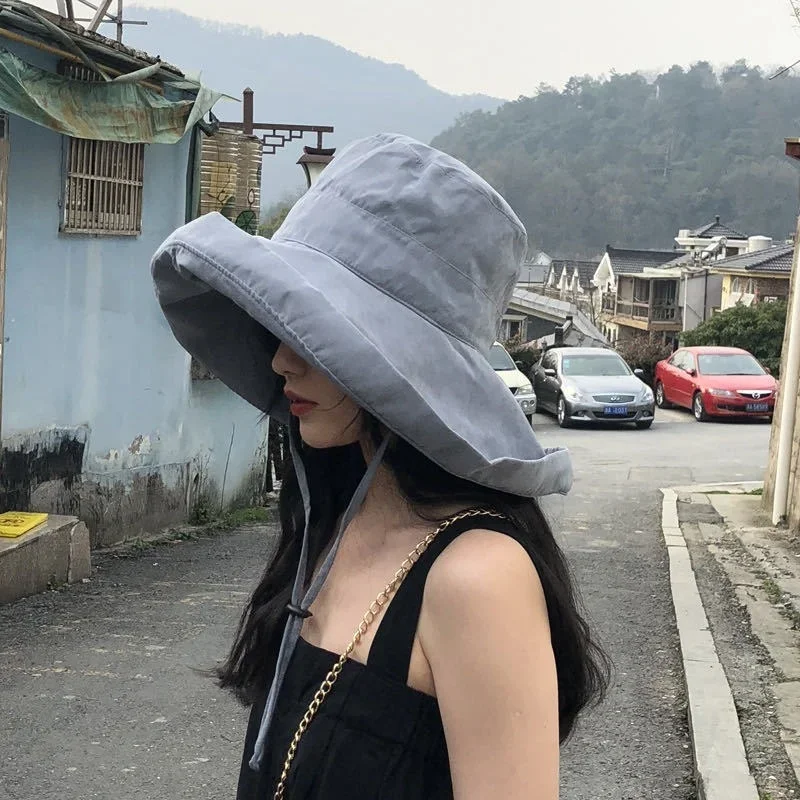 

Korean Bucket Hat Panama Style Big Brim Design Double Sided Sun Protective Foldable For Women Four Seasons Fisherman