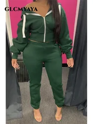 GLCMYAYA 2023 Fashion Women's Set Zipper Up Hooded Jacket Jogger Pants Suit Active Wear Tracksuit Two 2 Piece Set Fitness Outfit