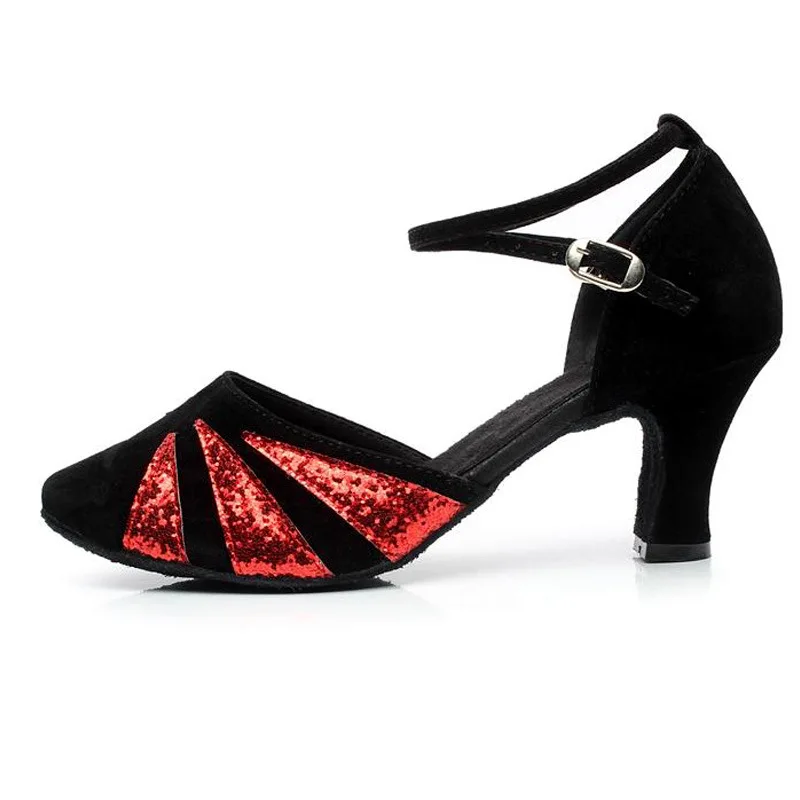 Zapatos de baile de salón con lentejuelas para mujer, calzado de tacón alto, negro, plateado, dorado, latino, Salsa, baile moderno, 3CM, 5CM, 7CM