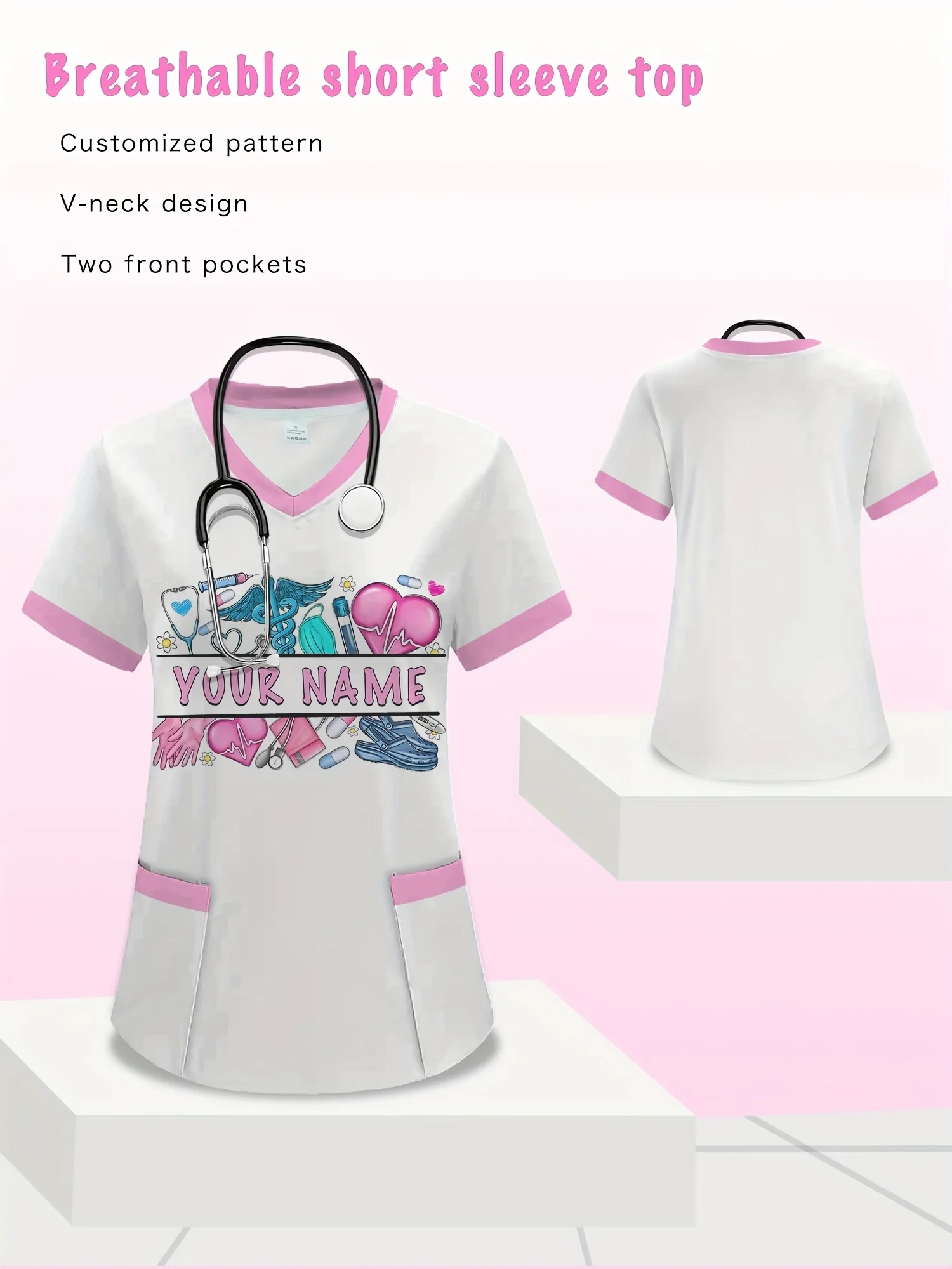 夏ナーススクラブ V ネックポケット付きスタイリッシュで快適な半袖ユニフォーム女性用女性半袖 T シャツトップ