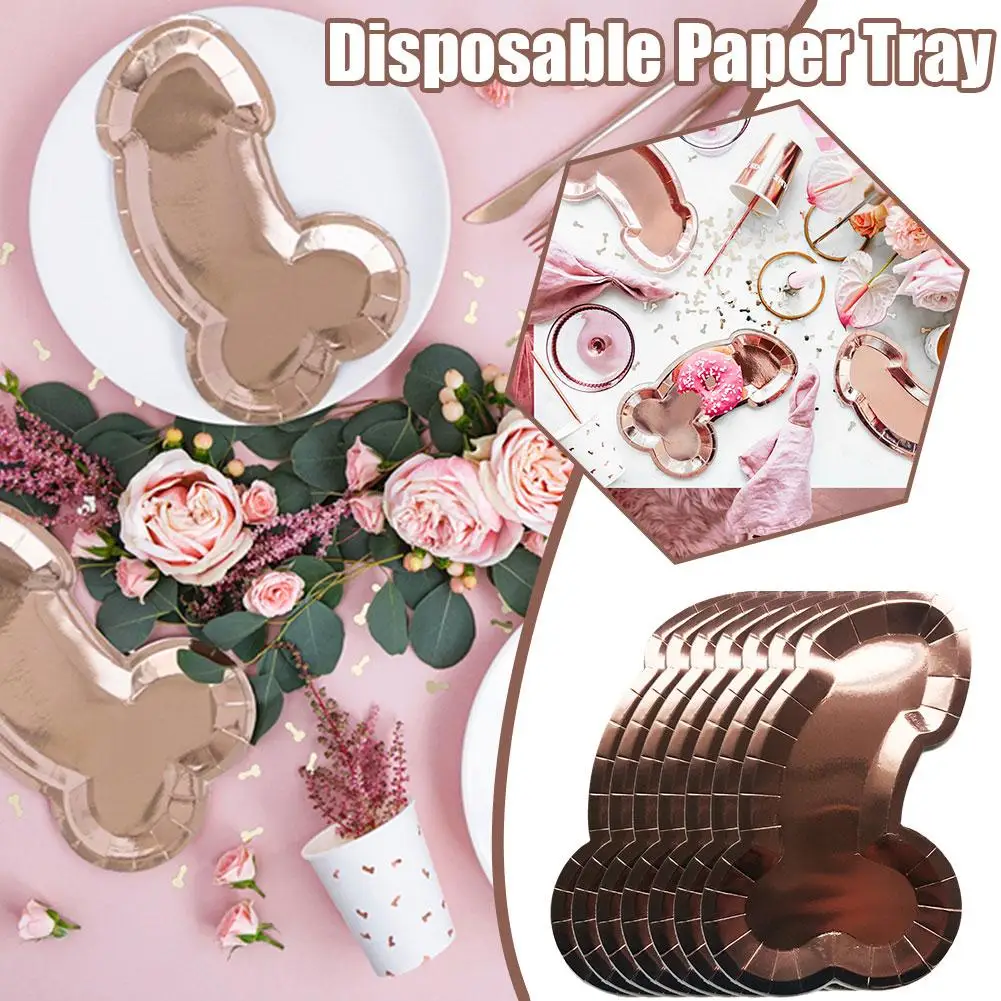 25Pcs Rose Gold Penis Paper Plates Bachelorette Party Funny Disposable Tableware Wedding Hen Party Supplies