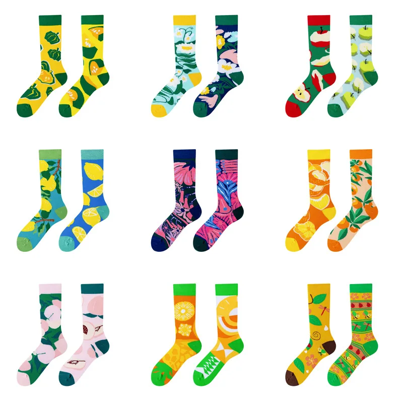 Trendy Couple Socks Fruit Flower Series Stockings AB Tide Socks Couple Outdoor Sports Long Tube Cotton Socks Women\'s Gifts Socks