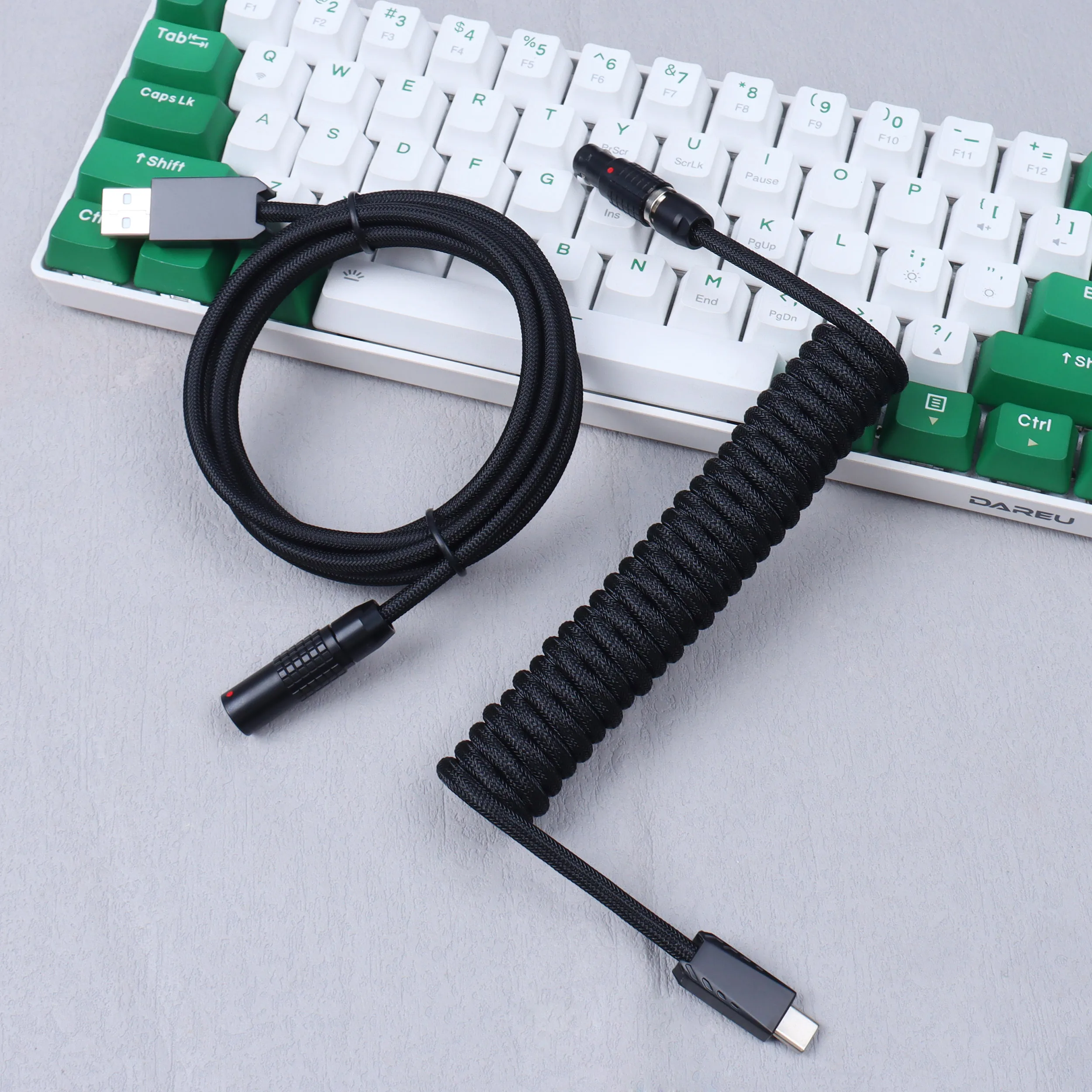 【LANO】 Keyboard Coiled Cable Type-C to USB FGG / GX12  Aviation Detachable Metal Aviator Double Sleeved Wire for Gaming Keyboard