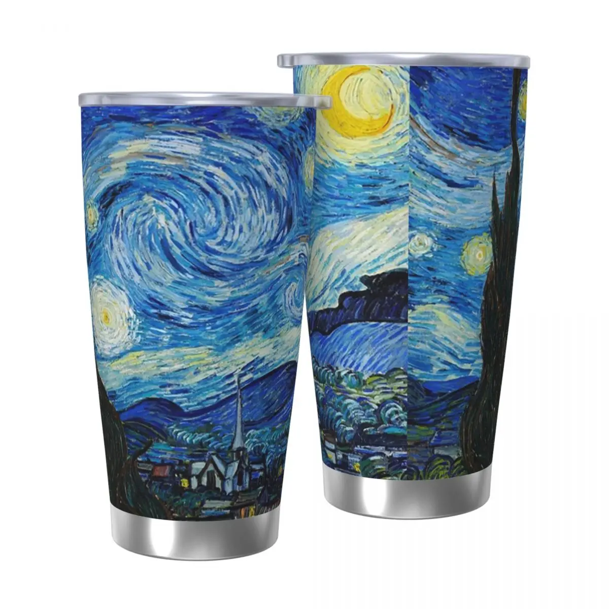 ليلة المرصعة بالنجوم من فنسنت فان جوخ بهلوان من الفولاذ المقاوم للصدأ كوب معزول مفرغ كوب حراري بارد شفاطات مع غطاء 20 أونصة #5