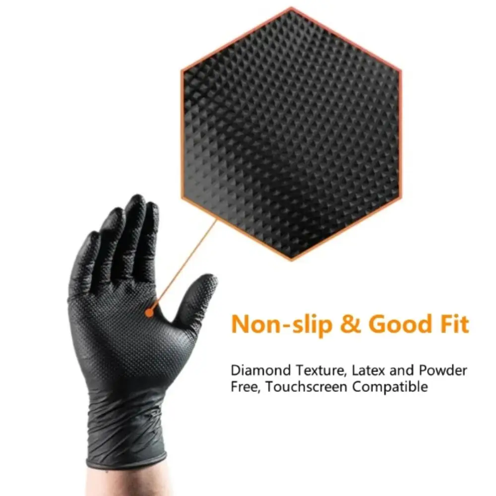 Black Color Nitrile Gloves Latex Free Raised Texture Disposable Gloves Diamond Textured Industrial Gloves Safety Gloves