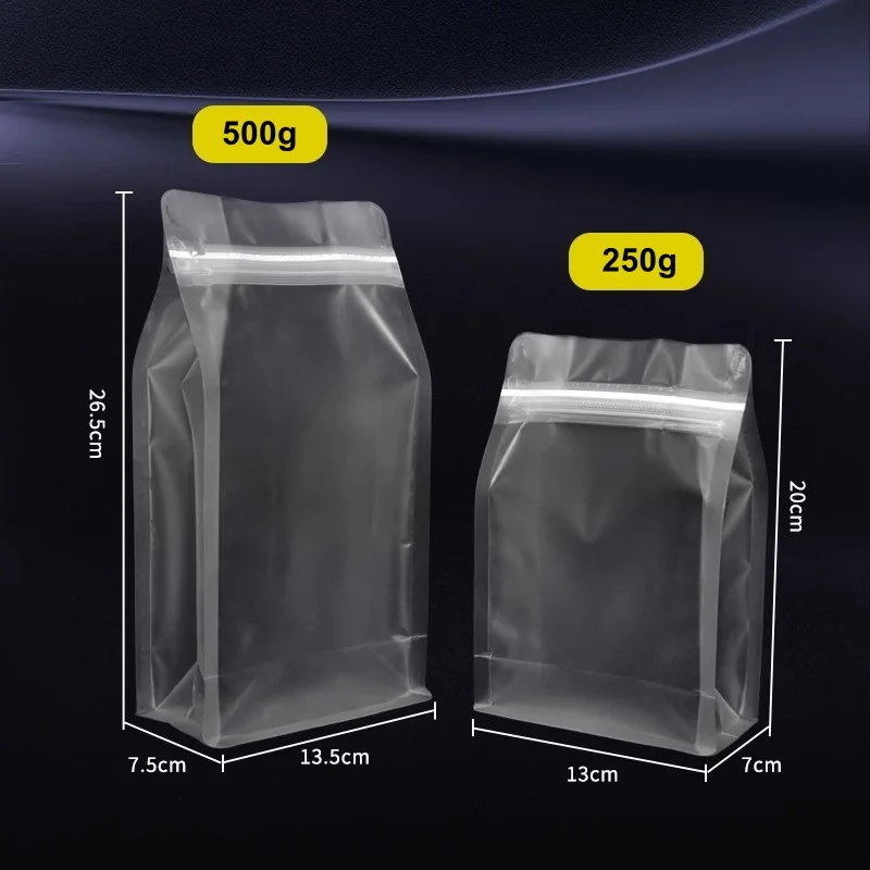 StoBag 50pcs Transparent Frosted Coffee Beans Packaging Bags Clear with Valve Sealed for Food Powder Tea Nuts Storage Pouch