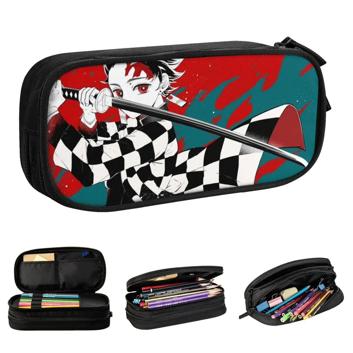 Kimetsu No Yaiba Demon Slayer Pencil Cases Kamado Tanjirou Pen Holder Bags for Student Large School Supplies Zipper  Pouch