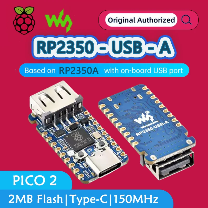 Waveshare RP2350 USB-A Mini Board RP2350A Type‑C Dual‑Core Dual‑Architecture 150MHz MCU 520KB SRAM 2MB Flash 15 GPIO Pins