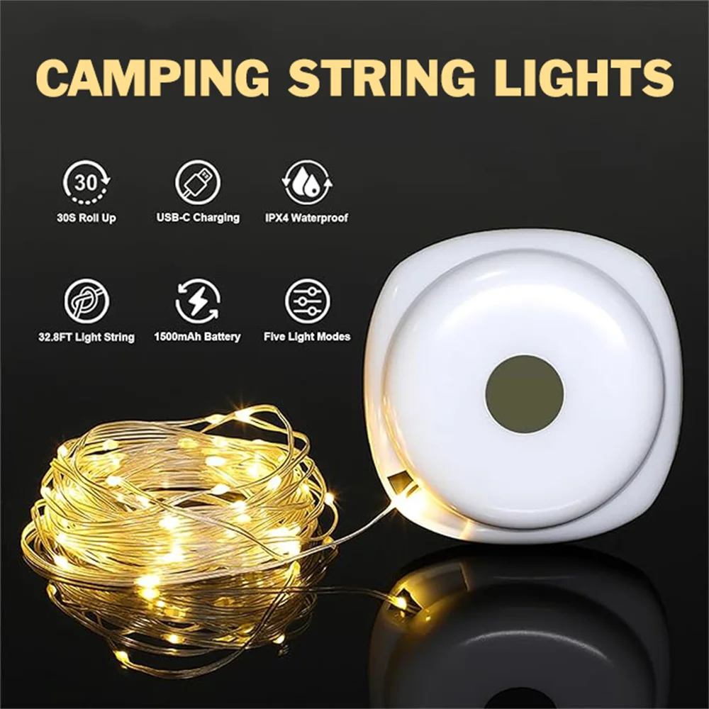 

2 in 1 Camping Lamp String, Led String Lamp Outdoor Waterproof IPX4 Rechargeable, Tent, Camping,Yard, Christmas Lamp Decoration