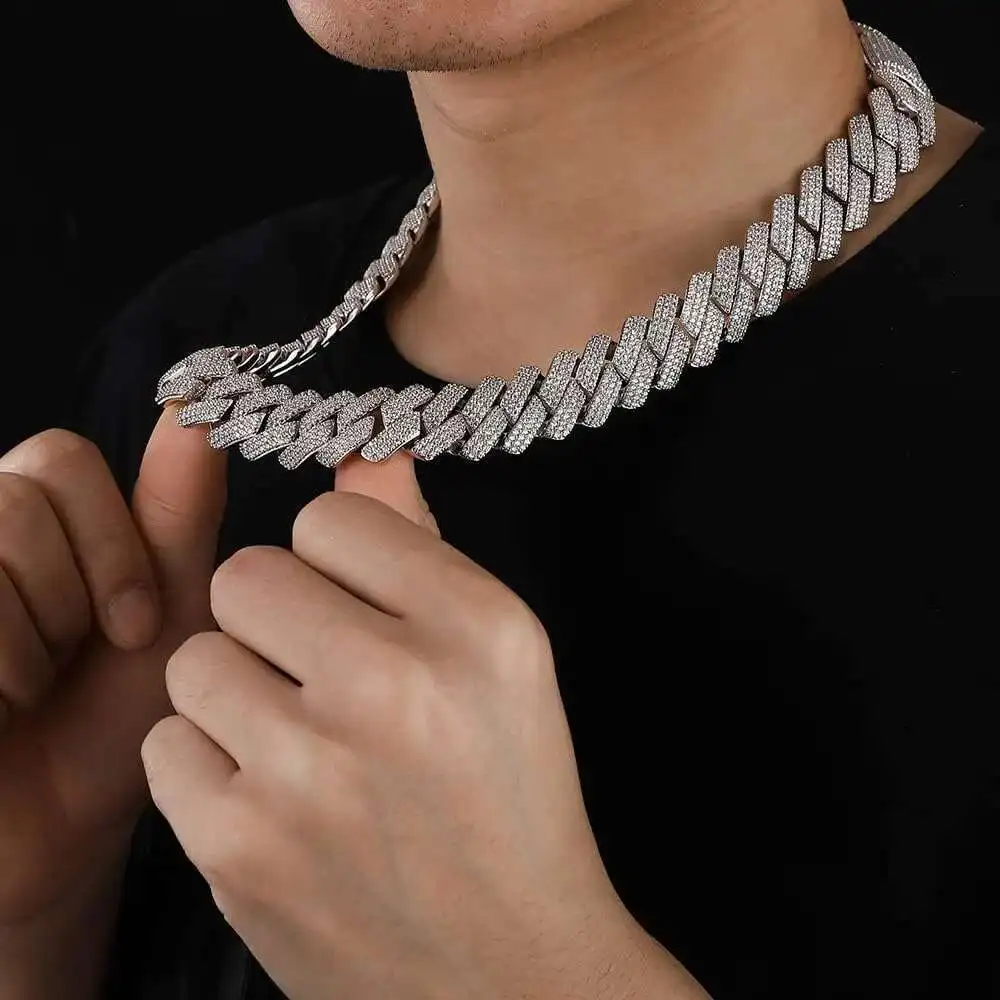 

20mm Cuban Link Chain Hiphop Jewelry Men Necklace 925 Sterling Silver Custom Moissanite Cuban Chain