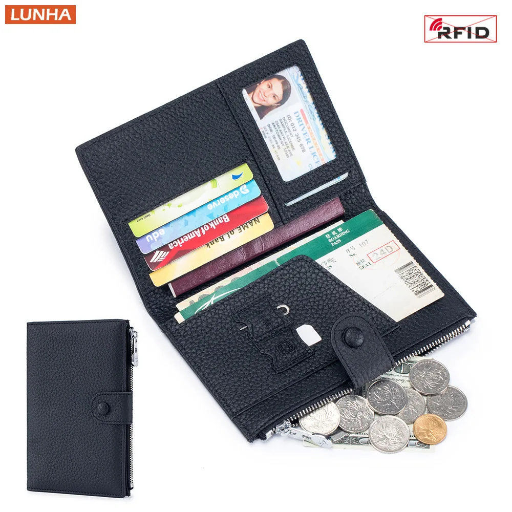 Ladies Genuine Leather RFID Passport Plane Ticket Document Cover Organizer Bag Sim Card Holder Money Cash Wallet For Women Unise
