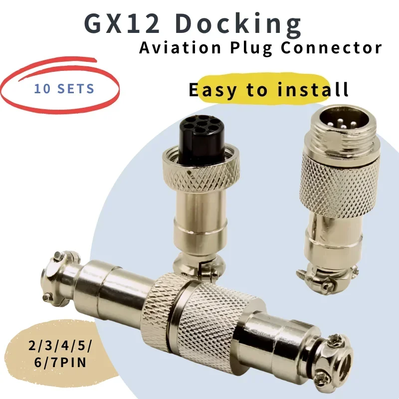 

10 Sets GX12 Docking 2Pin 3Pin 4Pin 5Pin 6Pin 7Pin Male&Female Circular Panel Aviation Connector Butt Joint Plug Socket