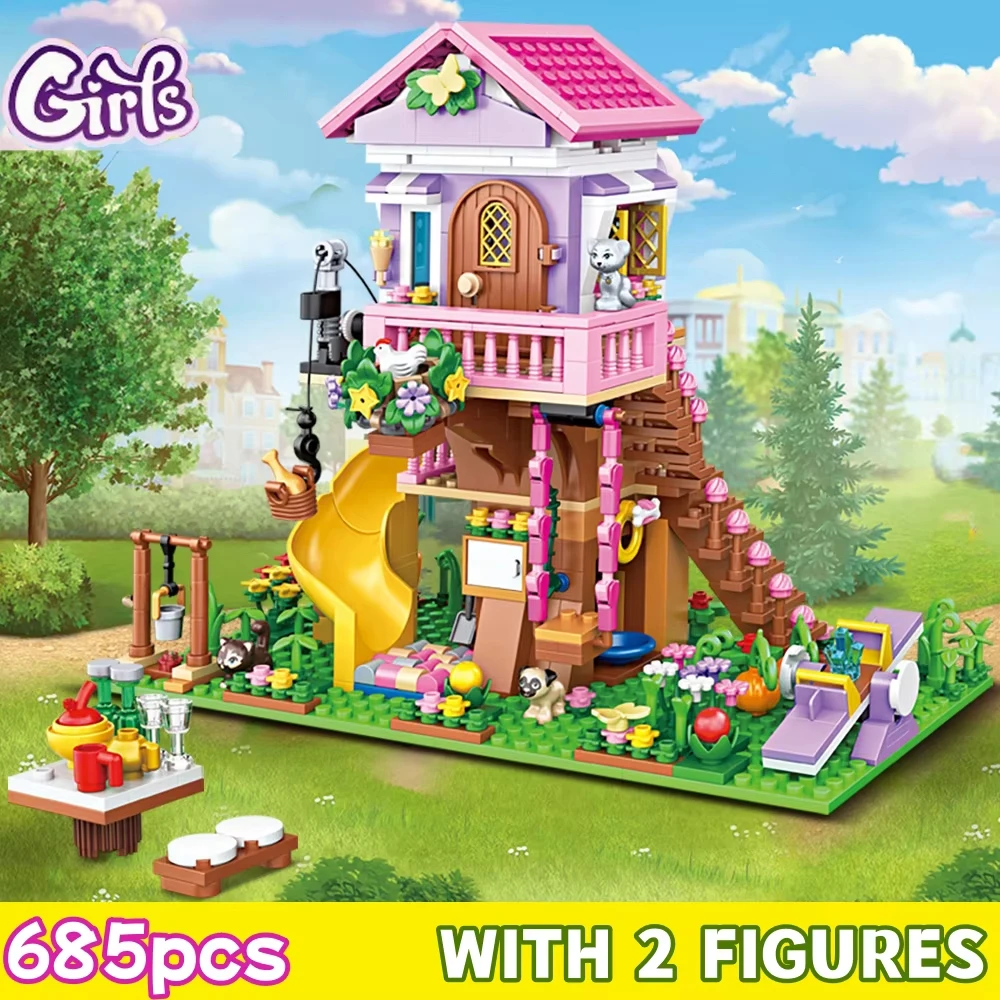 

Friendship Camping Tree House Dream Slide Forest Villa Building Blocks Girls Series Bricks Cabin Model Assembly Toys Kid Gifts
