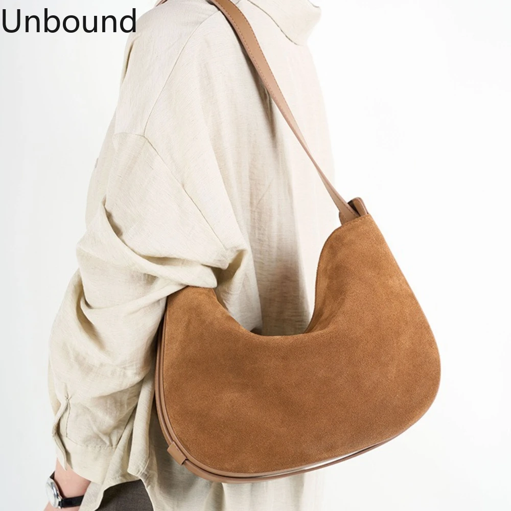

Suede Top Grain Cowhide Female Tote Large Capacity Crossbody Underarm Carry Luxury Office Commuter Trendy Minimalist Handbag New