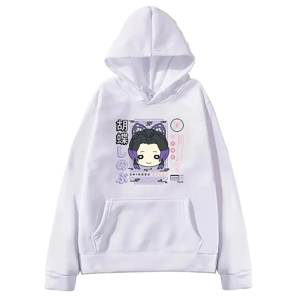 Cute Kochou Shinobu Demon Slayer Anime Hoodies For Women Men Kawaii Cartoon Print Long Sleeves Warm Fleece Sweatshirts Clothing