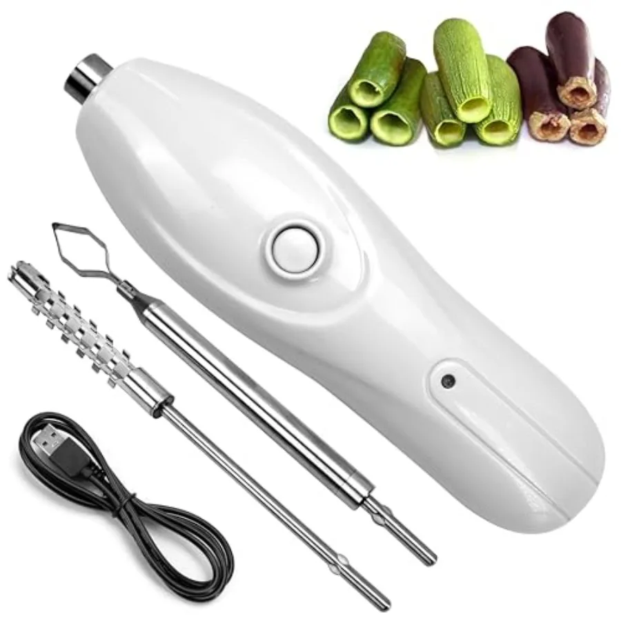 

Portable Cordless Electric Zucchini Corer Tool with Rechargeable Stainless Steel Cutter Heads for Efficient Vegetable Scraping