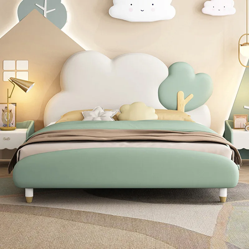 

Youth Children Cloud Bed Boys Soft Bag Bed French Solid Wood 1.5m Double Internet celebrity leather Girls
