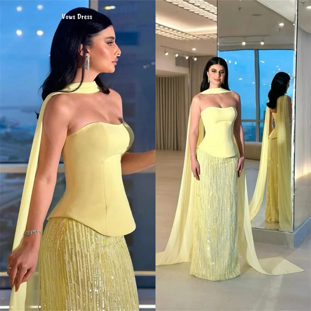 

Vows Elegant Evening Party Dresses for Women Line A Yellow Custom Made Ribbon Robe De Cocktail Femme Luxury Prom Dress 2025 Gala