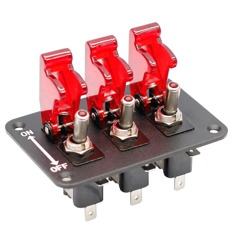 

3-Gang SPST Toggle Switch 12V Rocker Switch Panel With LED Light & Flip Cover Heavy-Duty ON-OFF Switch Plate