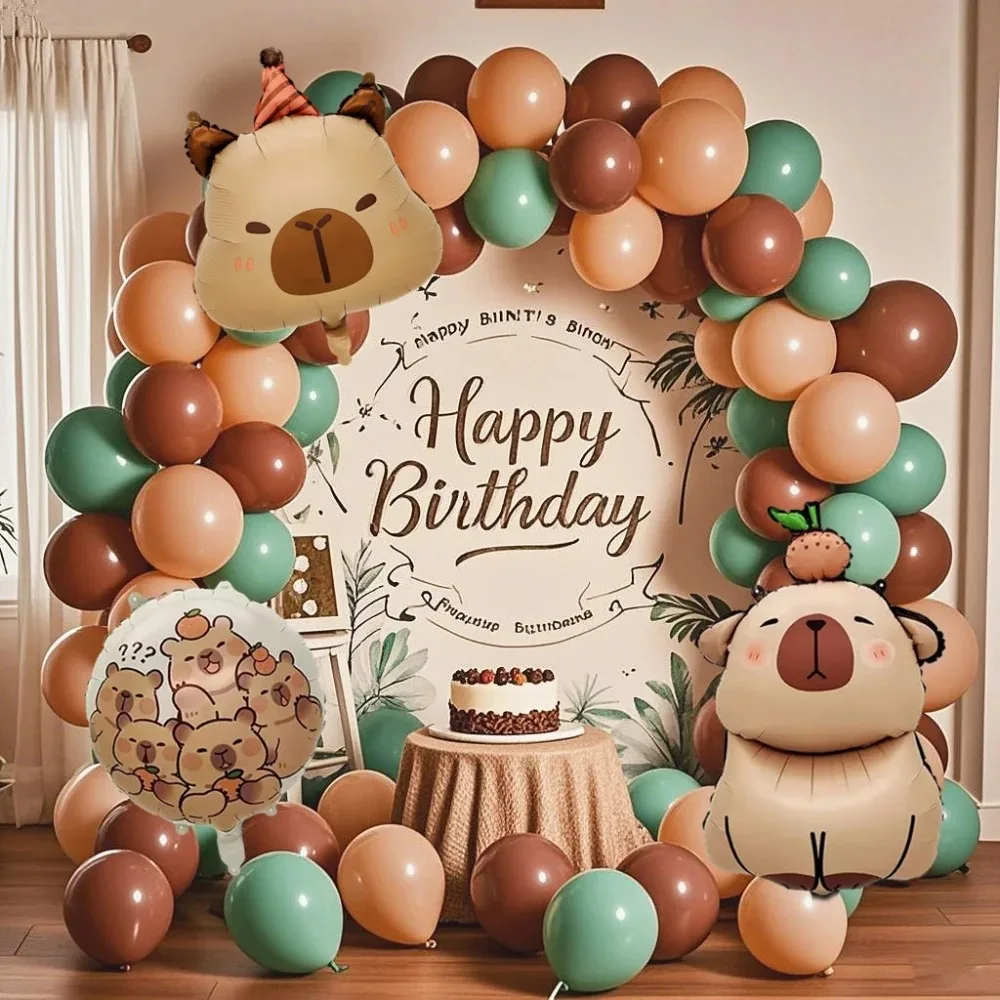 1 Set Cartoon Capybara Kranz-Bogen-Ballon-Set Niedliche Kapibara Kindergeburtstag Partydekoration Zubehör Babyparty Geschenke – Detail 2