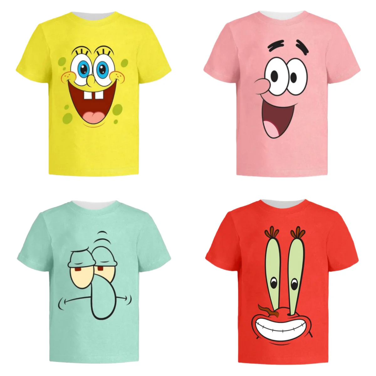 Potdemiel SpongeBob SquarePants & Friends Big Face Allover Print Adult Kids T-Shirt Family Summer Quick-dry Soft Lightweight