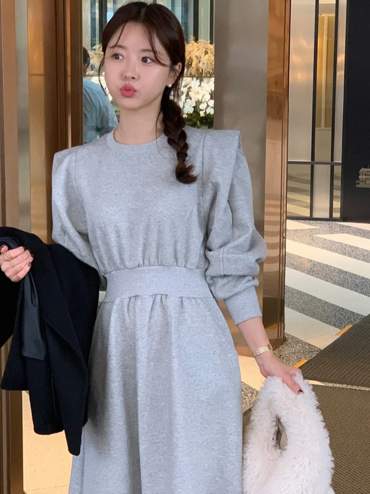 Saison d'automne coréen Sle taille haute a-ligne Dr Long Sve sweat-shirt Dr femmes Ele Faionable t-shirt Dr