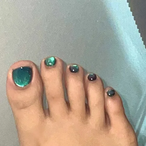 Uñas postizas Aurora para dedos de los pies, 24 piezas, Ojo de Gato Azul, cubierta completa, brillo, prensa cuadrada, manicura, punta de uñas acrílicas