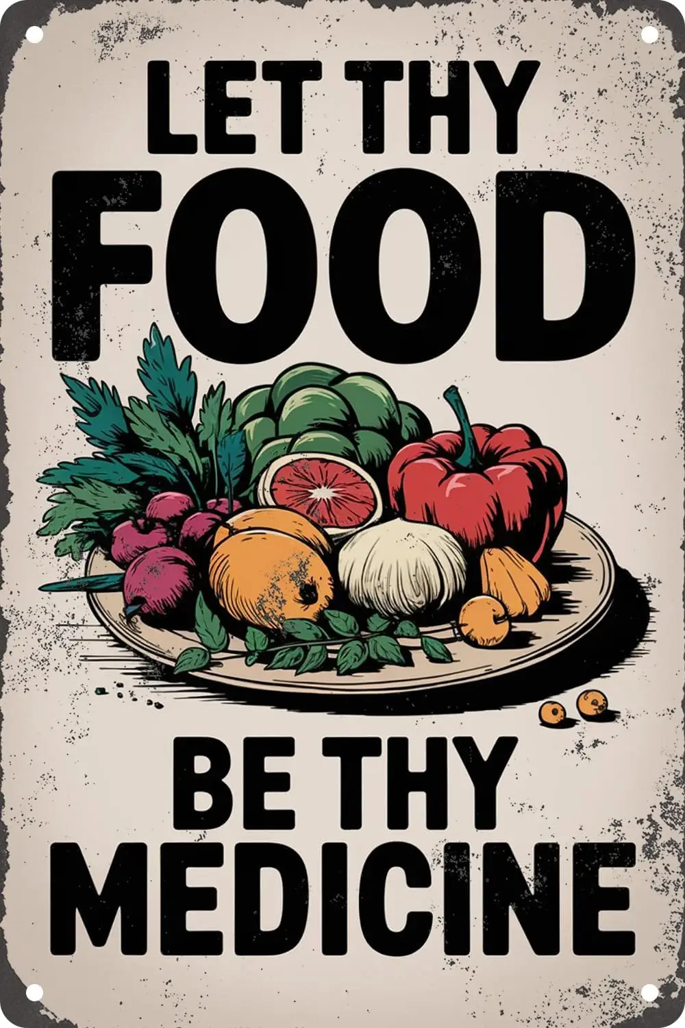 Let Thy Food Be Thy Medicine Vegetables Funny Retro Metal Tin Sign For Home Kitchen Farmhouse Wall Art Decor Plaque