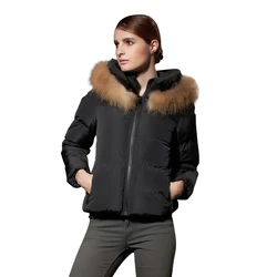 COUTUDI Women Winter Down Coat With Fur Hooded Puffer Jacket Ladies Short Warm Puffer Coat Female Vintage Parka Outerwear Outfit