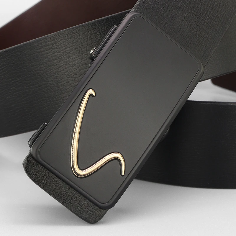 

Designer Casual Automatic Buckle Luxury Brand Toothless Belts High Quality Men Black 3.4CM Genuine Leather Jeans Boys Waistband