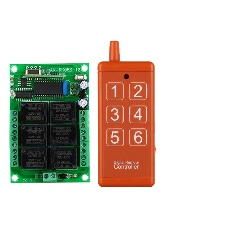 433MHz DC12V 6CH rf Remote Control Switch Wireless Relay Receiver Controller usb Rechargeable for Garage\Door\ LED\ Bulb