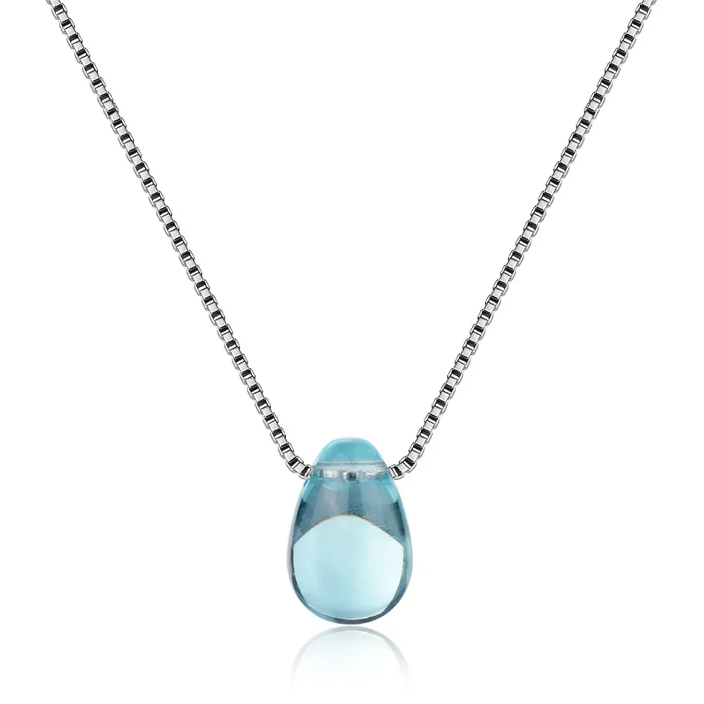 S925 Sterling Silver Women\'s Sapphire Box Chain Pendant Necklace (40cm + 3.5cm) Luxury Jewelry