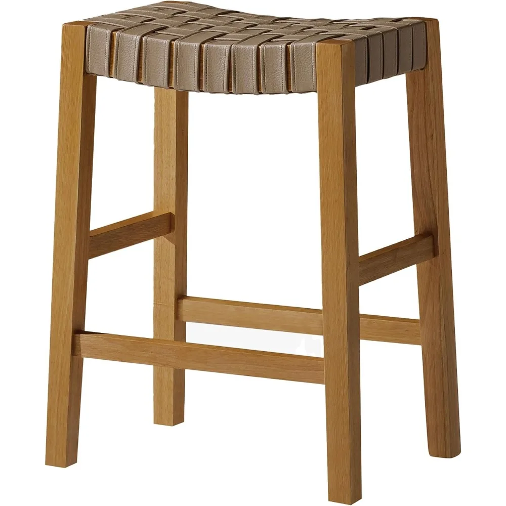 

26" Emerson Counter Height Stool - Weathered Natural Wood Finish & Avanti Bone Vegan Leather Counter Stools - Artisan Backless