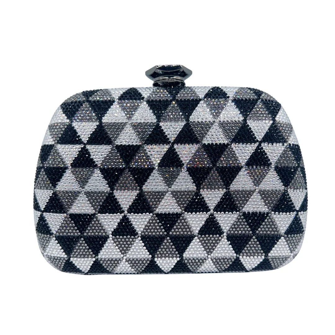 

Triangle Hot-Fix Clutch, Geometric Rhinestone Evening Bag for Women. OEM Custom Angular Purse, Low MOQ Wholesale from Factory Di