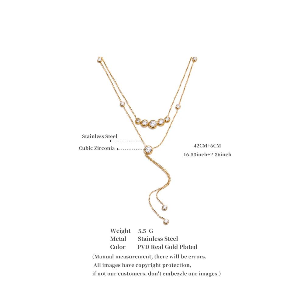 Yhpup Zarte Zirkonia Doppelschicht Kette Tropfen Quaste Luxus Halskette für Frauen Edelstahl Exquisite Schmuck Geschenk – Detail 1
