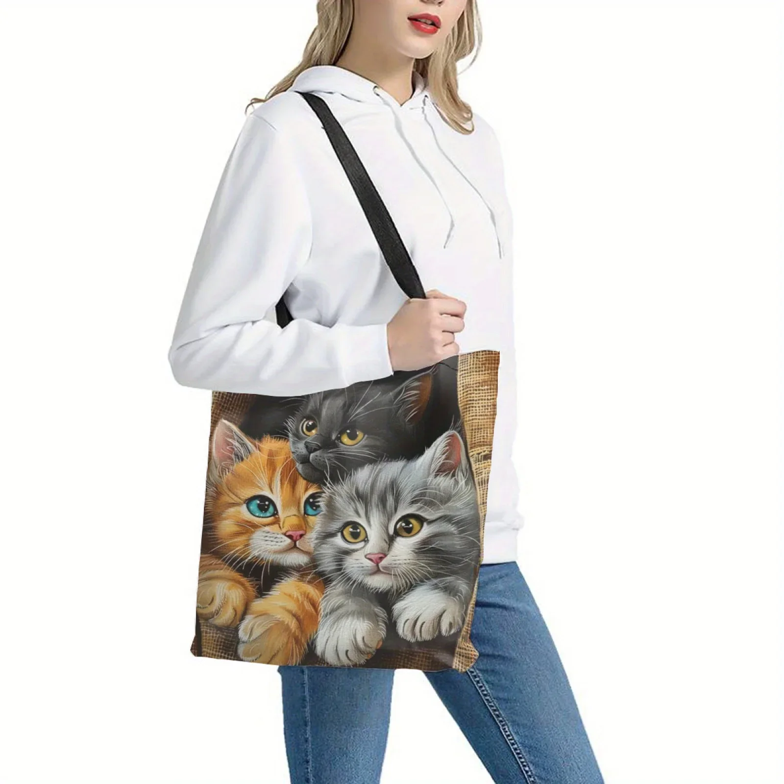 Shopping Bags Canvas Printing Large Tote Bag Reusable Foldable Polyester Shoulder Bag Women Grocery Travel Storage