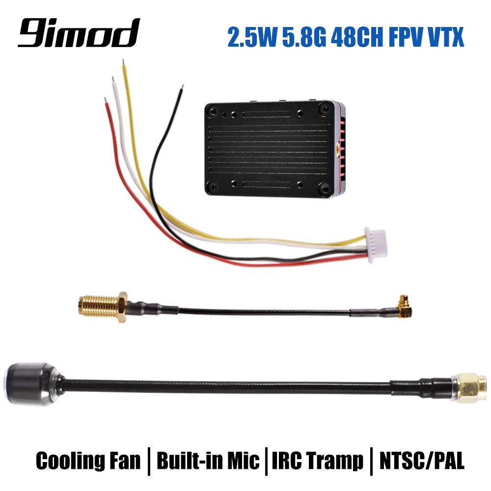 

9IMOD 5.8G 2.5W FPV VTX 48CH Video Transmitter with MMCX CNC Shell Cooling Fan Built-in Mic 2-8S for RC Long Range Drones