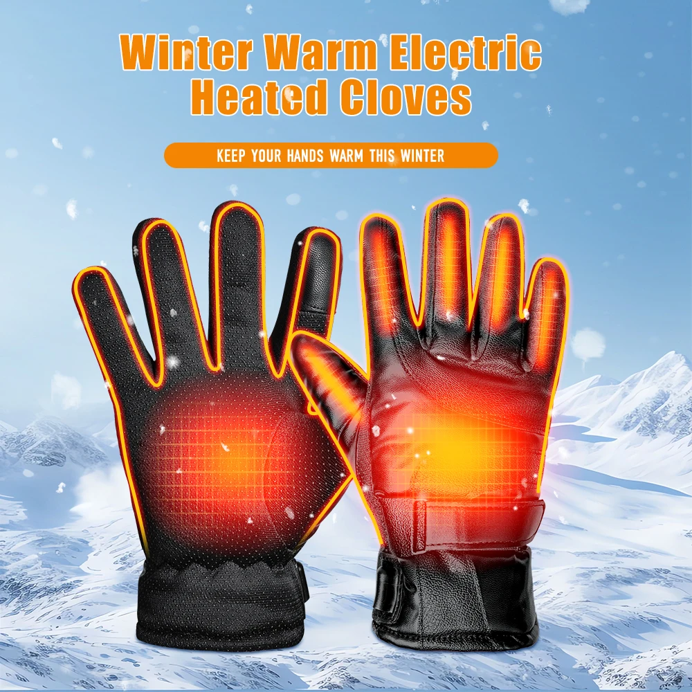 Electric Heated Skiing Gloves Outdoor Camping Hand Warmer Gloves Windproof Winter Sports Mitten (Mobile Power Bank not included)