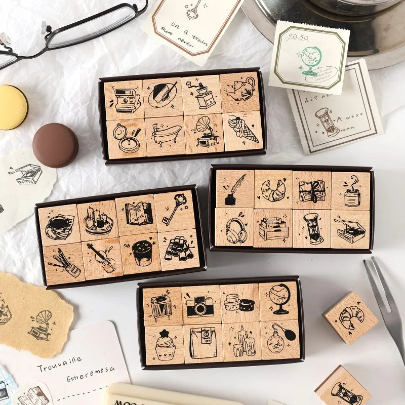 8 قطعة/المجموعة لطيف ختم خشبي لمجلة القصاصات الحلو البسيطة الكرتون مذكرات الديكور ختم DIY طالب ختم الاطفال هدية #1