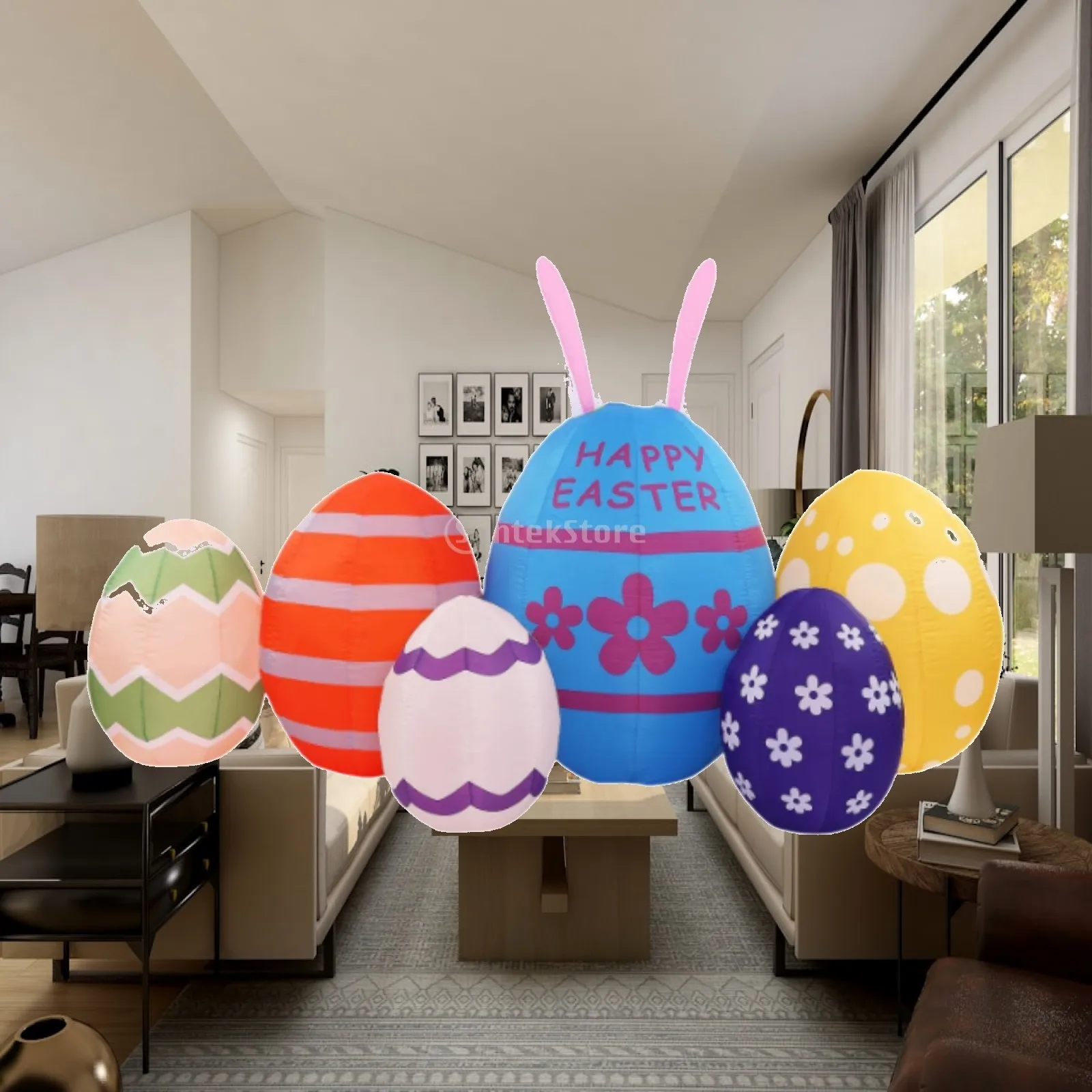 Cute Easter Egg Inflatable Large Polyester Blow Up Decor Outdoor Ornament with Built-in Light for Easter Backyard Hall